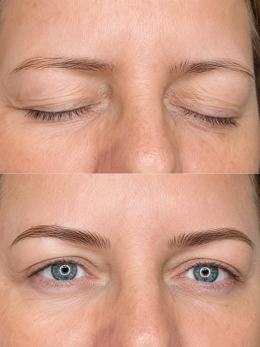 Sourcils en dermopigmentation, avant et après
