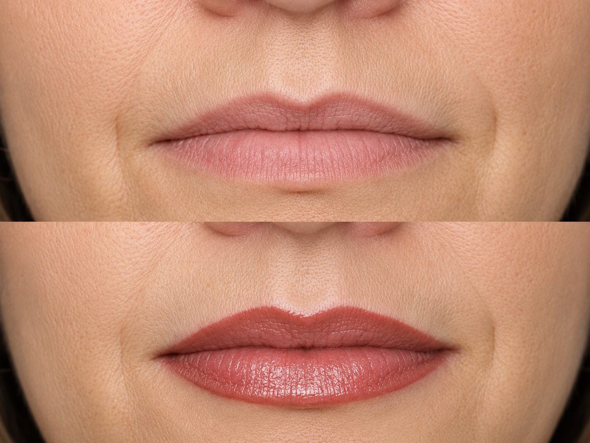 Lèvres en dermopigmentation, avant et après